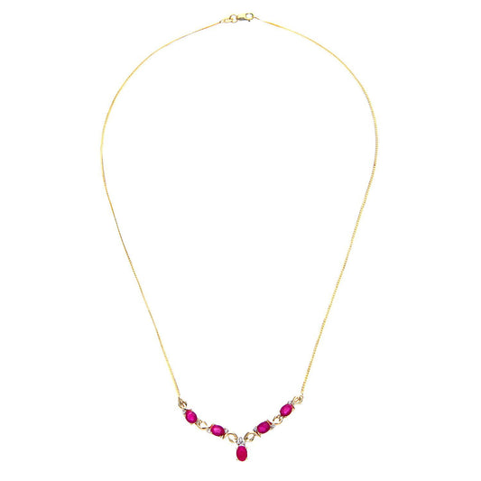 9ct Gold  Diamond Oval Ruby Swirly Dabba Delta Necklace 18" - PNEAXL01075YRU