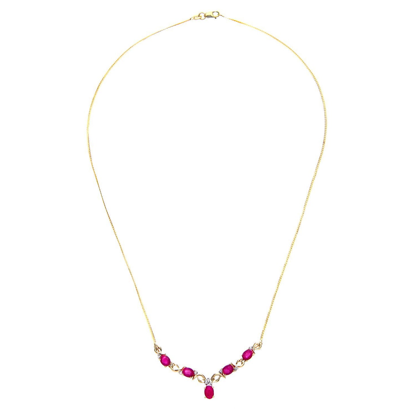 9ct Gold  Diamond Oval Ruby Swirly Dabba Delta Necklace 18" - PNEAXL01075YRU