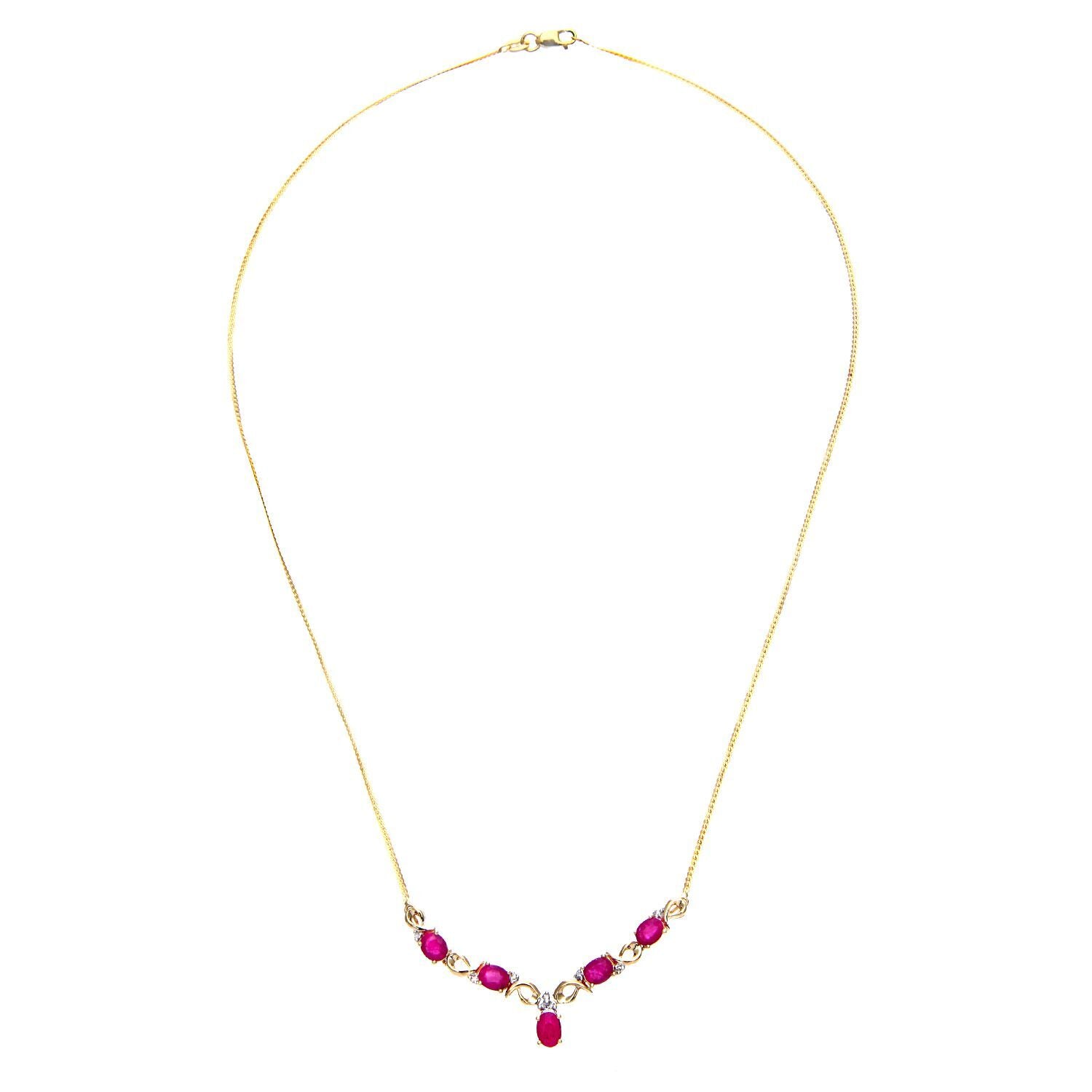 9ct Gold  Diamond Oval Ruby Swirly Dabba Delta Necklace 18" - PNEAXL01075YRU
