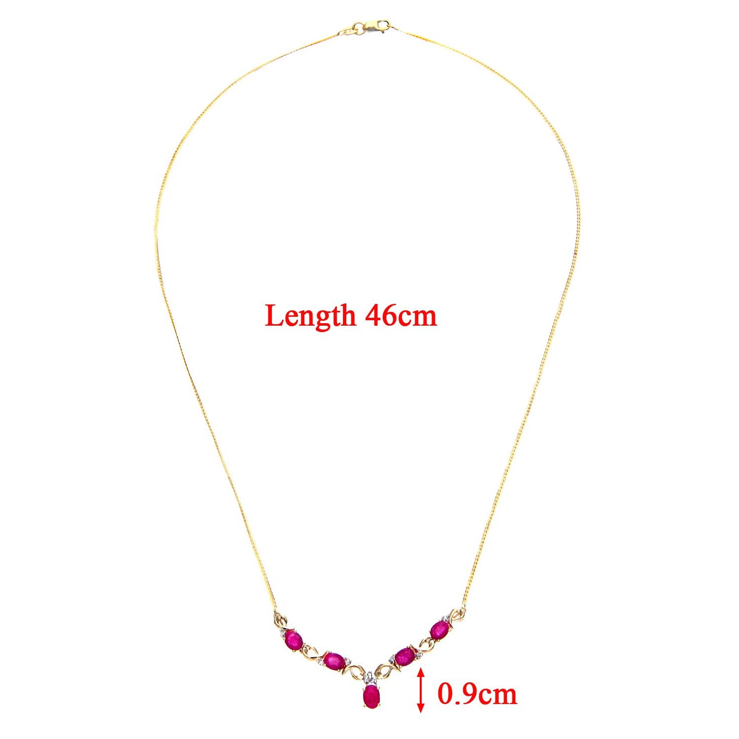 9ct Gold  Diamond Oval Ruby Swirly Dabba Delta Necklace 18" - PNEAXL01075YRU