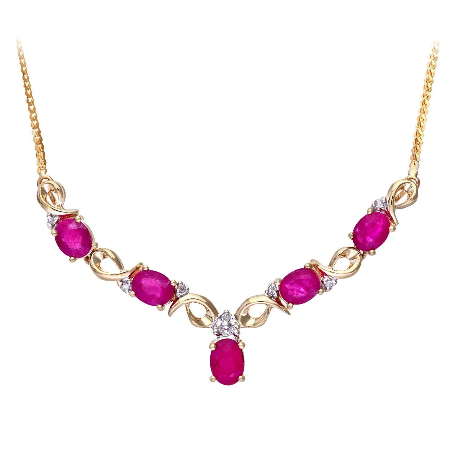 9ct Gold  Diamond Oval Ruby Swirly Dabba Delta Necklace 18" - PNEAXL01075YRU