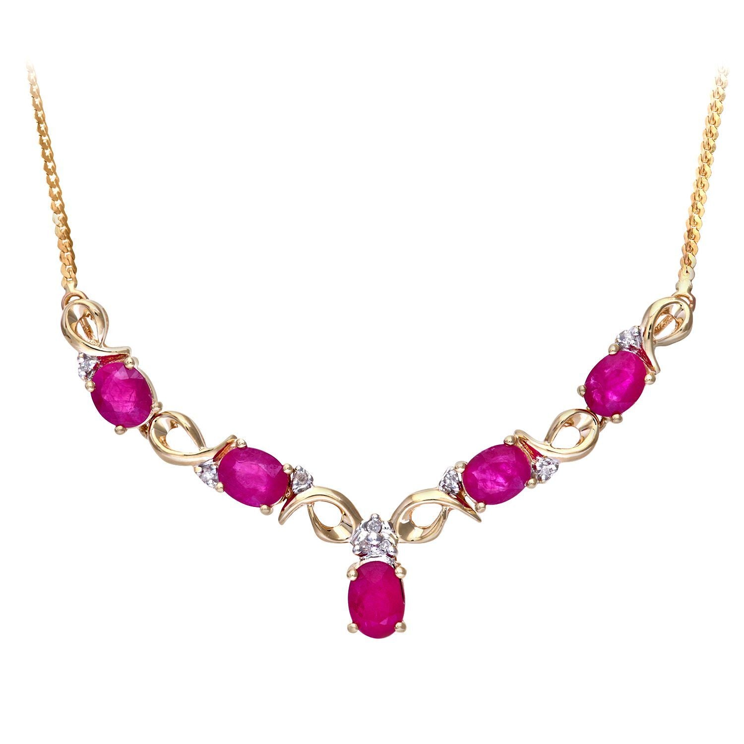 9ct Gold  Diamond Oval Ruby Swirly Dabba Delta Necklace 18" - PNEAXL01075YRU