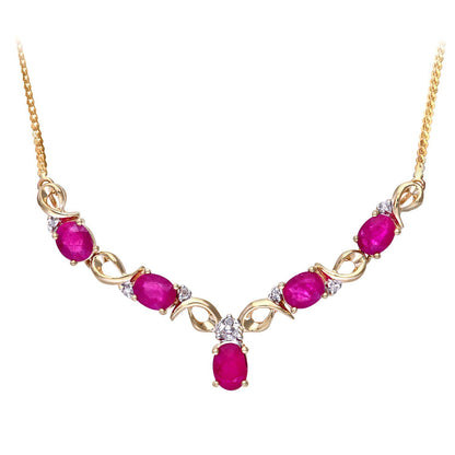9ct Gold  Diamond Oval Ruby Swirly Dabba Delta Necklace 18" - PNEAXL01075YRU