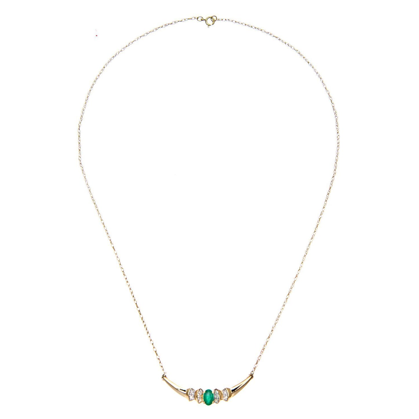 9ct Gold  Diamond Oval Emerald Viking Horns Lavalier Necklace 18" - PNEAXL01132YEM