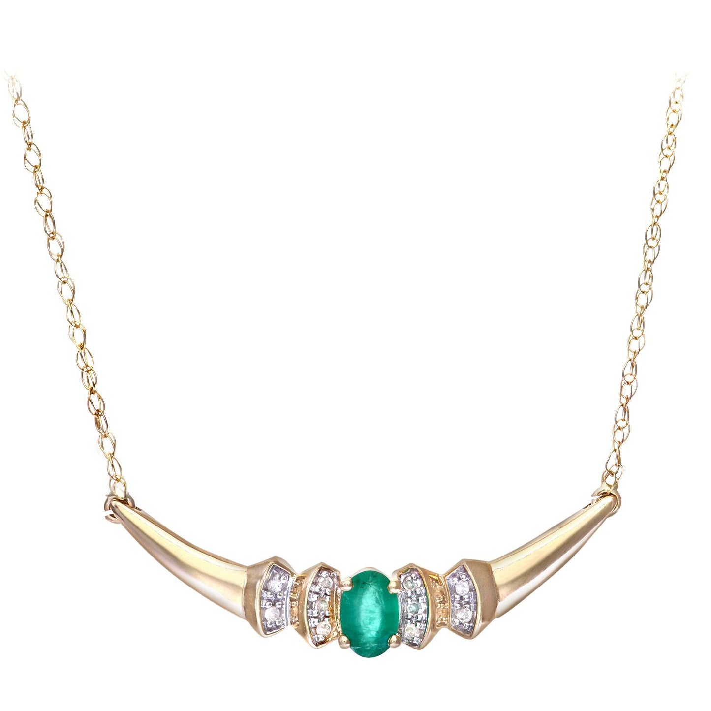9ct Gold  Diamond Oval Emerald Viking Horns Lavalier Necklace 18" - PNEAXL01132YEM