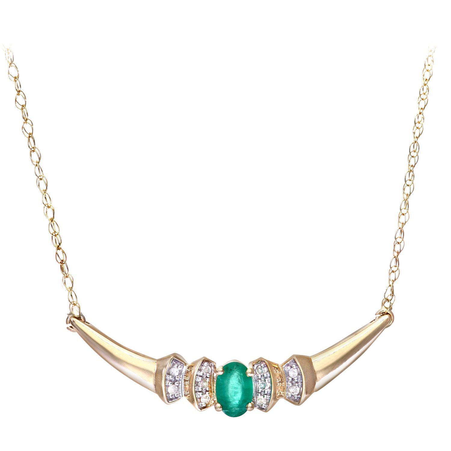 9ct Gold  Diamond Oval Emerald Viking Horns Lavalier Necklace 18" - PNEAXL01132YEM