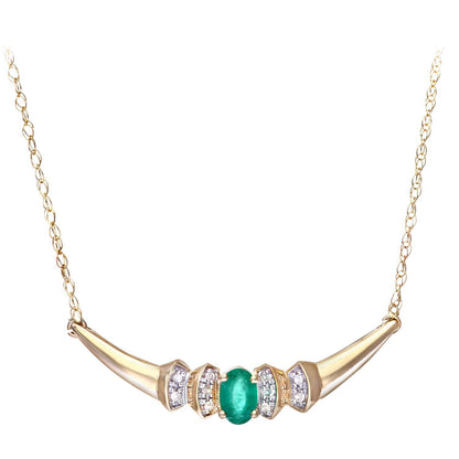 9ct Gold  Diamond Oval Emerald Viking Horns Lavalier Necklace 18" - PNEAXL01132YEM