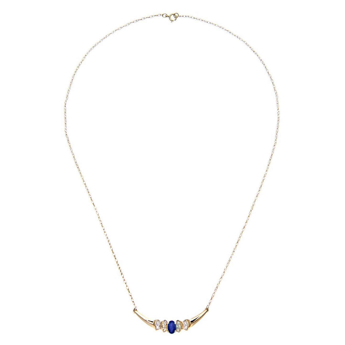 9ct Gold  Diamond Oval Sapphire Viking Horns Lavalier Necklace 18" - PNEAXL01132YSA