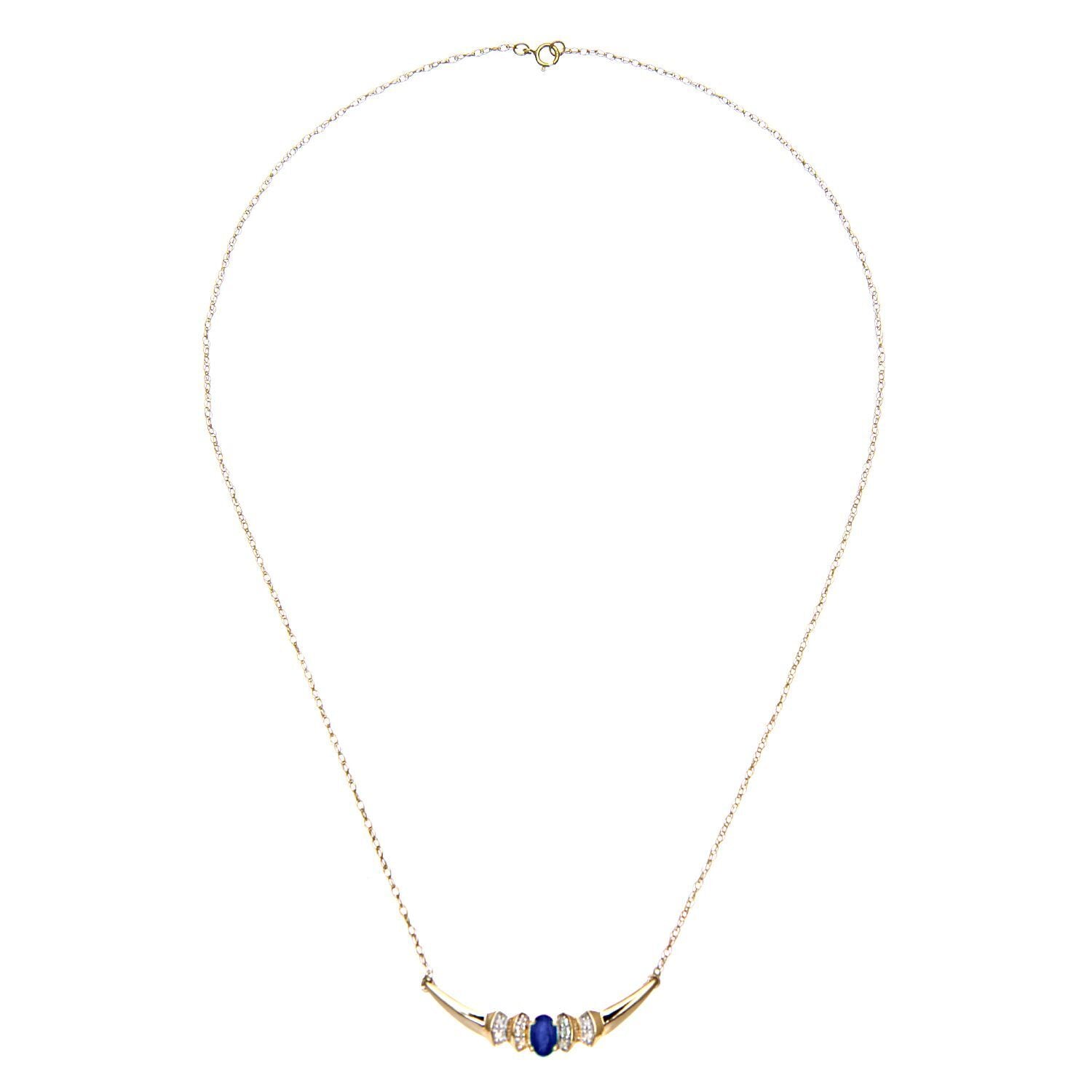 9ct Gold  Diamond Oval Sapphire Viking Horns Lavalier Necklace 18" - PNEAXL01132YSA