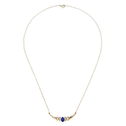 9ct Gold  Diamond Oval Sapphire Viking Horns Lavalier Necklace 18" - PNEAXL01132YSA
