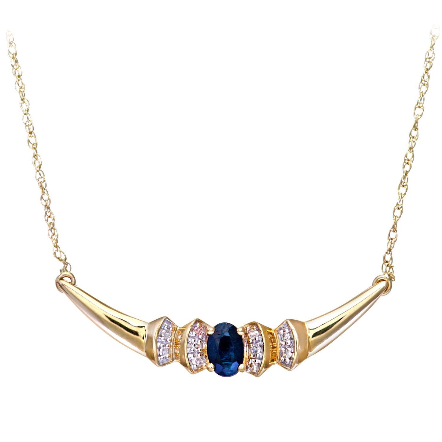 9ct Gold  Diamond Oval Sapphire Viking Horns Lavalier Necklace 18" - PNEAXL01132YSA