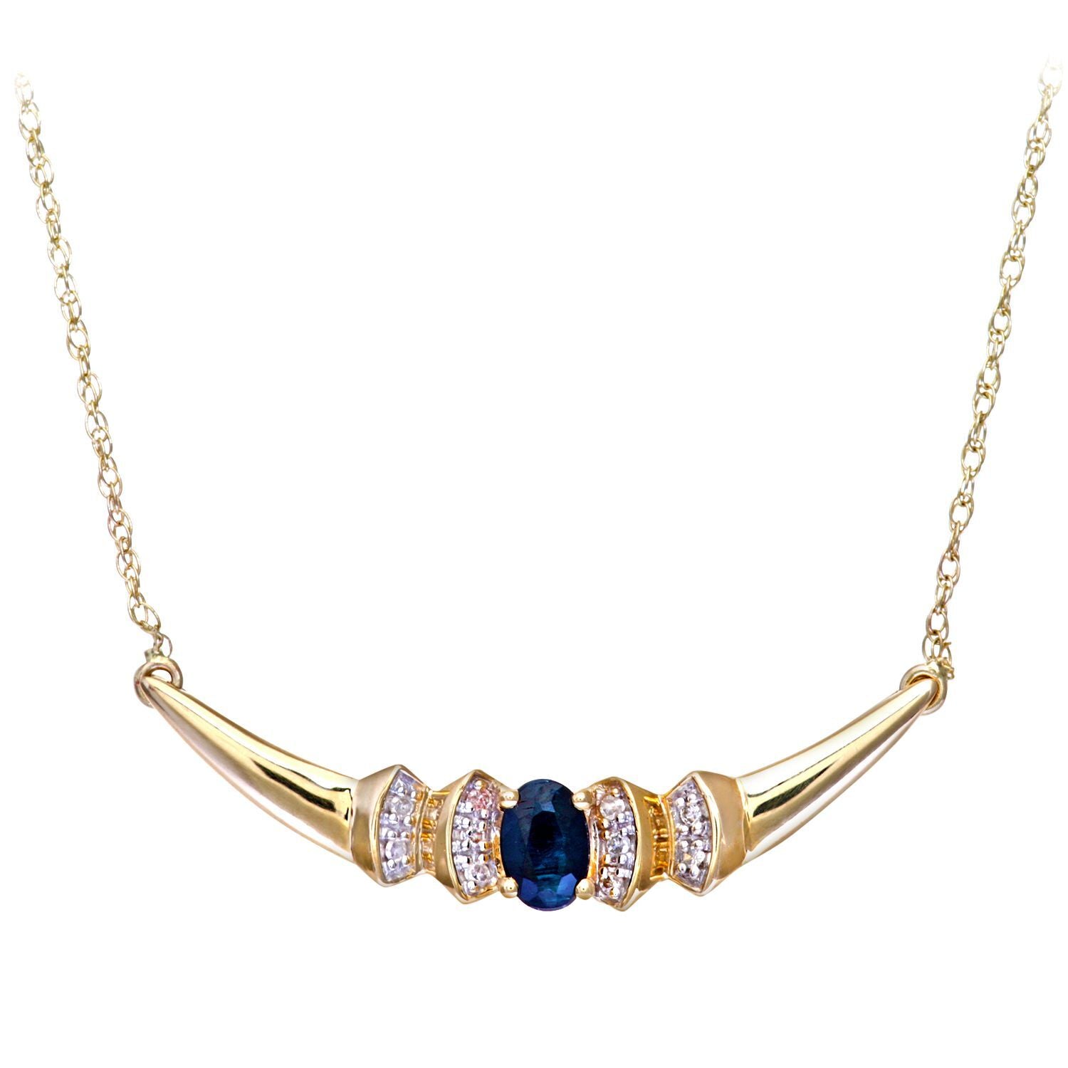 9ct Gold  Diamond Oval Sapphire Viking Horns Lavalier Necklace 18" - PNEAXL01132YSA