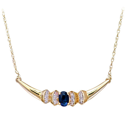 9ct Gold  Diamond Oval Sapphire Viking Horns Lavalier Necklace 18" - PNEAXL01132YSA
