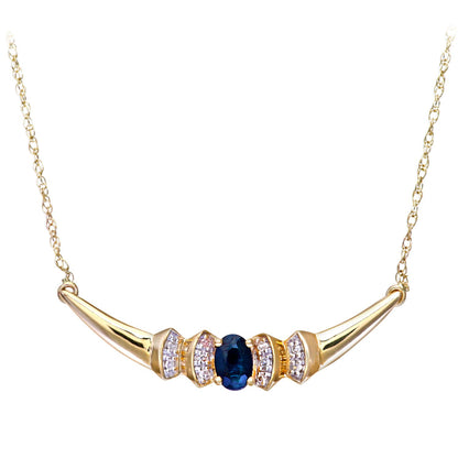 9ct Gold  Diamond Oval Sapphire Viking Horns Lavalier Necklace 18" - PNEAXL01132YSA