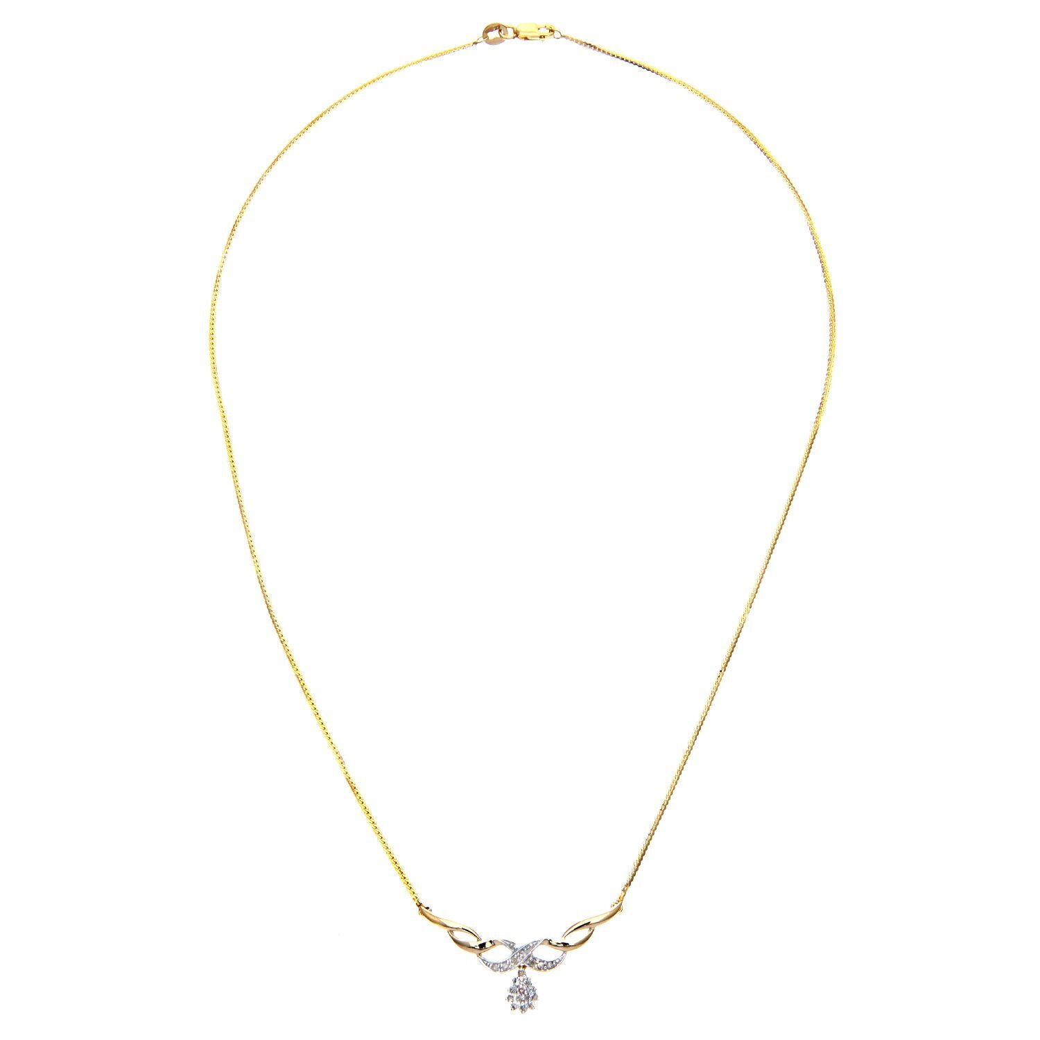9ct Gold  Round 10pts Diamond Kiss Lavalier Necklace 18 inch - PNEAXL01226Y