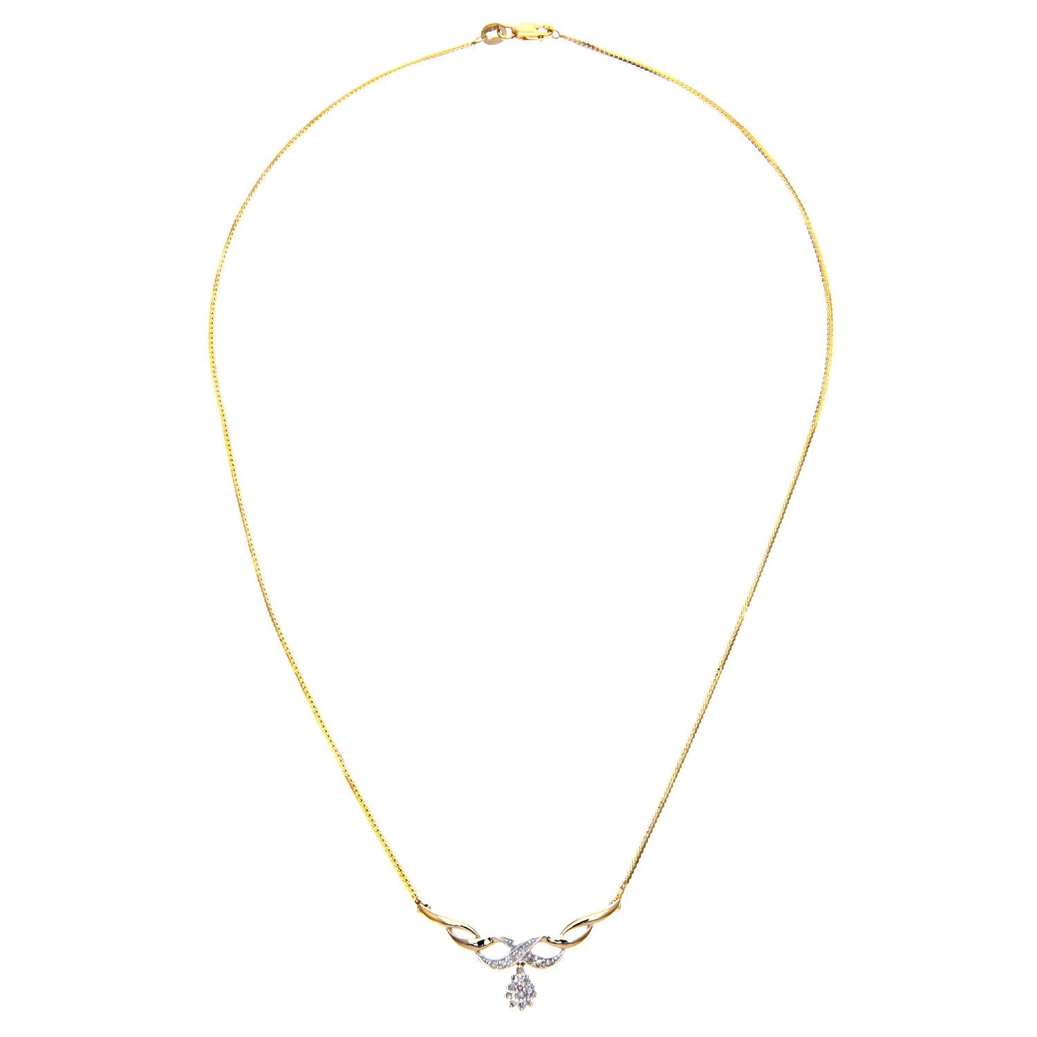 9ct Gold  Round 10pts Diamond Kiss Lavalier Necklace 18 inch - PNEAXL01226Y