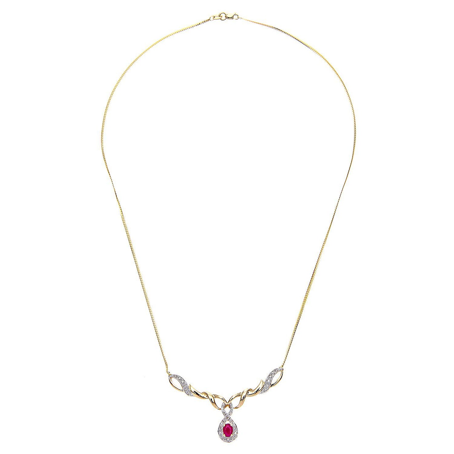 9ct Gold  Diamond Oval 0.48ct Ruby Infinity Lavalier Necklace 18" - PNEAXL01240YRU