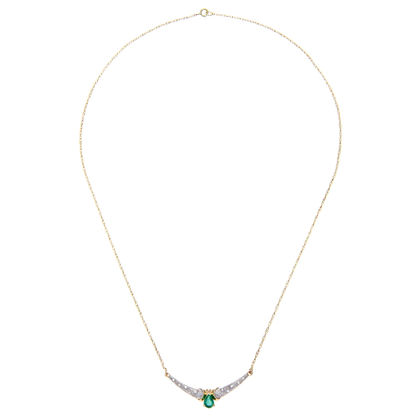 9ct Gold  Diamond Oval 1/4ct Emerald Teardrop Necklace 18" - PNEAXL01390YEM