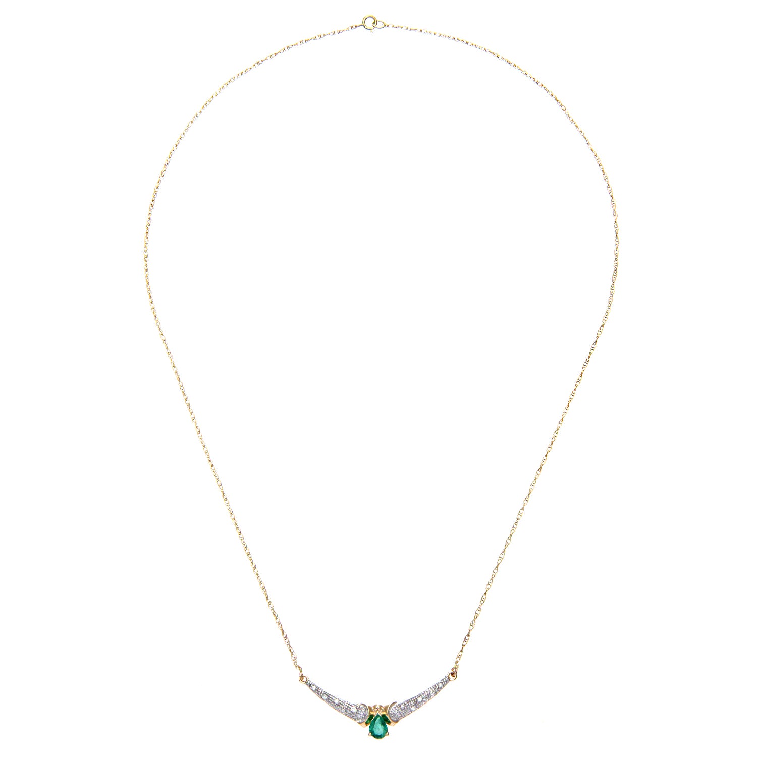 9ct Gold  Diamond Oval 1/4ct Emerald Teardrop Necklace 18" - PNEAXL01390YEM