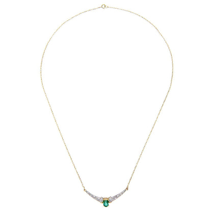 9ct Gold  Diamond Oval 1/4ct Emerald Teardrop Necklace 18" - PNEAXL01390YEM