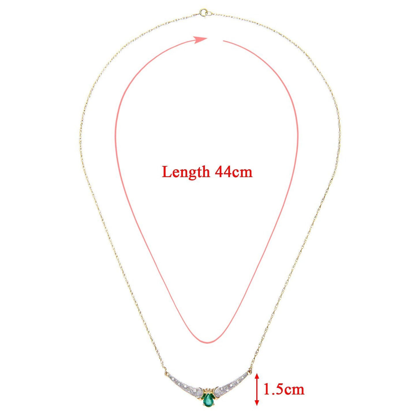 9ct Gold  Diamond Oval 1/4ct Emerald Teardrop Necklace 18" - PNEAXL01390YEM