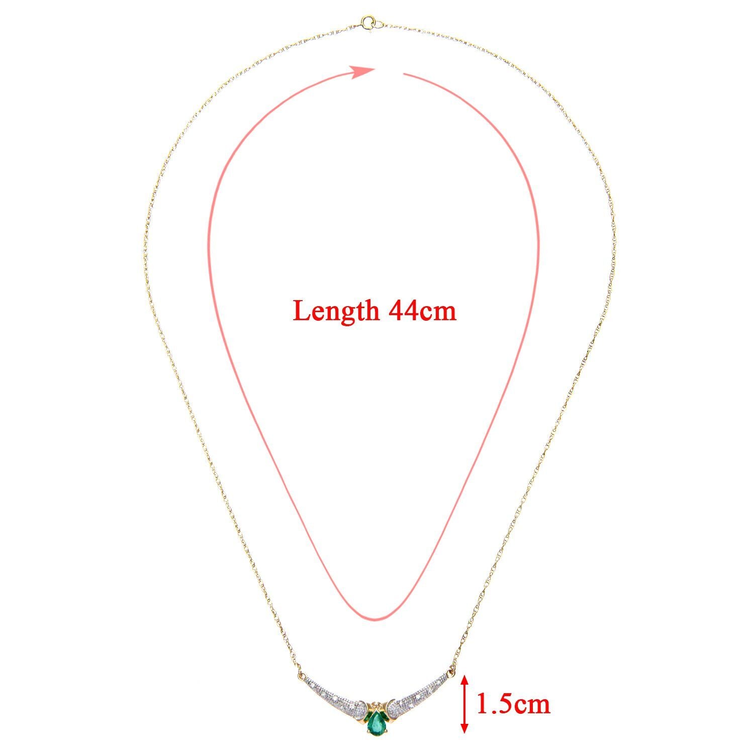 9ct Gold  Diamond Oval 1/4ct Emerald Teardrop Necklace 18" - PNEAXL01390YEM