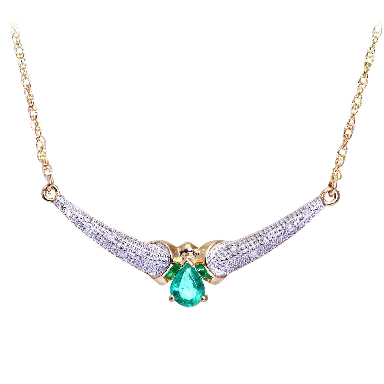 9ct Gold  Diamond Oval 1/4ct Emerald Teardrop Necklace 18" - PNEAXL01390YEM