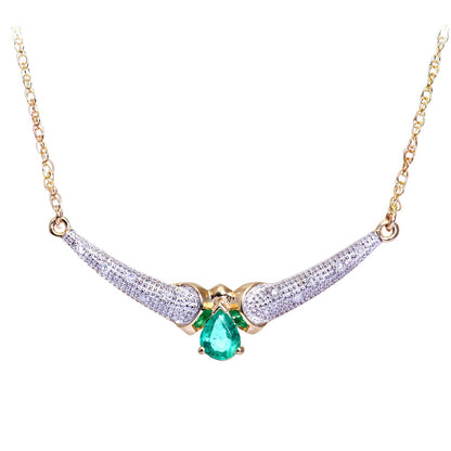 9ct Gold  Diamond Oval 1/4ct Emerald Teardrop Necklace 18" - PNEAXL01390YEM