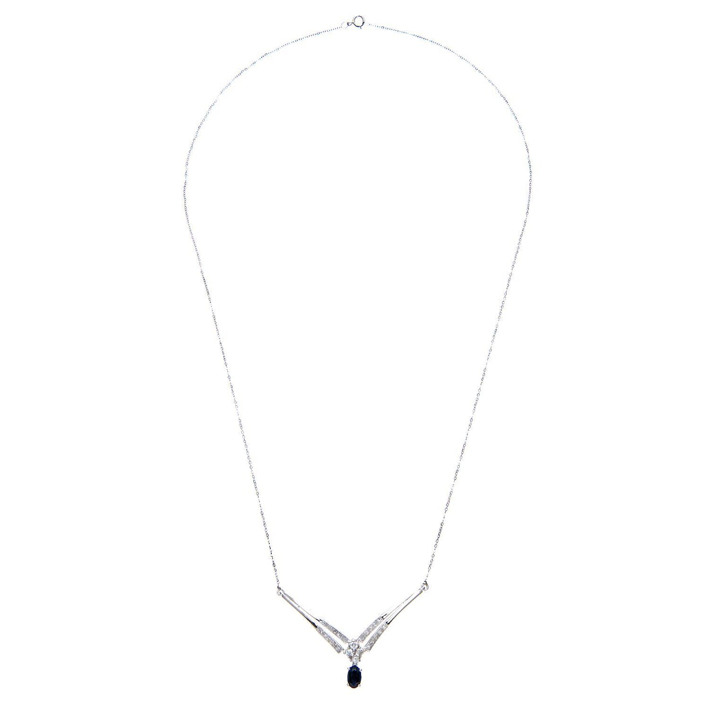 9ct White Gold  Diamond Oval Sapphire Rain Drop Necklace 18" - PNEAXL01470WSA
