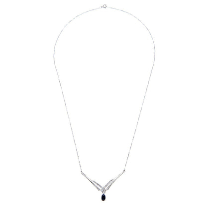 9ct White Gold  Diamond Oval Sapphire Rain Drop Necklace 18" - PNEAXL01470WSA