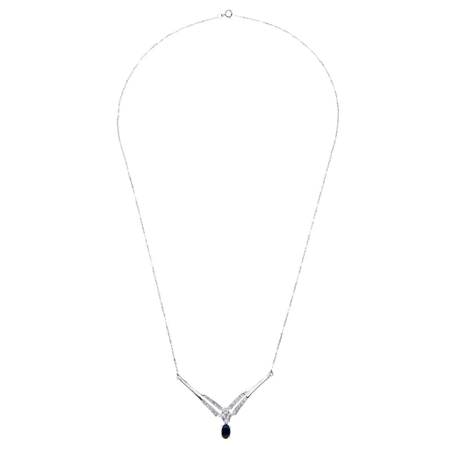 9ct White Gold  Diamond Oval Sapphire Rain Drop Necklace 18" - PNEAXL01470WSA
