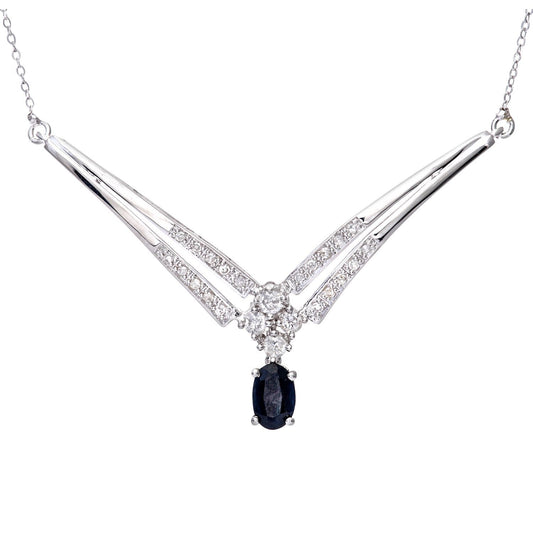 9ct White Gold  Diamond Oval Sapphire Rain Drop Necklace 18" - PNEAXL01470WSA