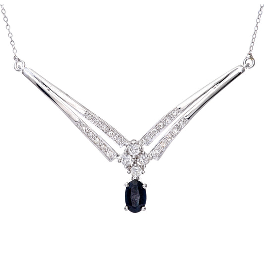 9ct White Gold  Diamond Oval Sapphire Rain Drop Necklace 18" - PNEAXL01470WSA