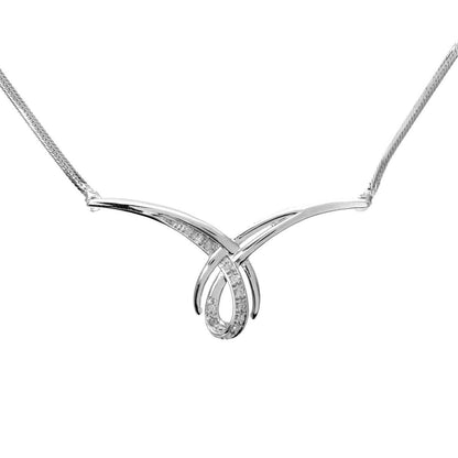 9ct White Gold  Diamond Winged Teardrop Loop Lavalier Necklace 18" - PNEAXL01483W