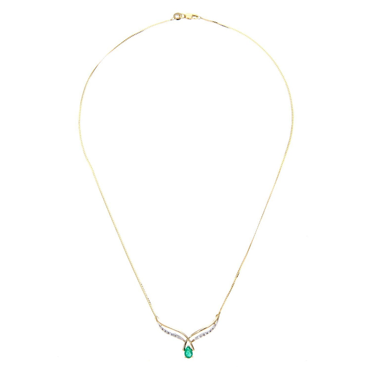 9ct Gold  Diamond Oval Emerald Teardrop Lavalier Necklace 18" - PNEAXL01524YEM