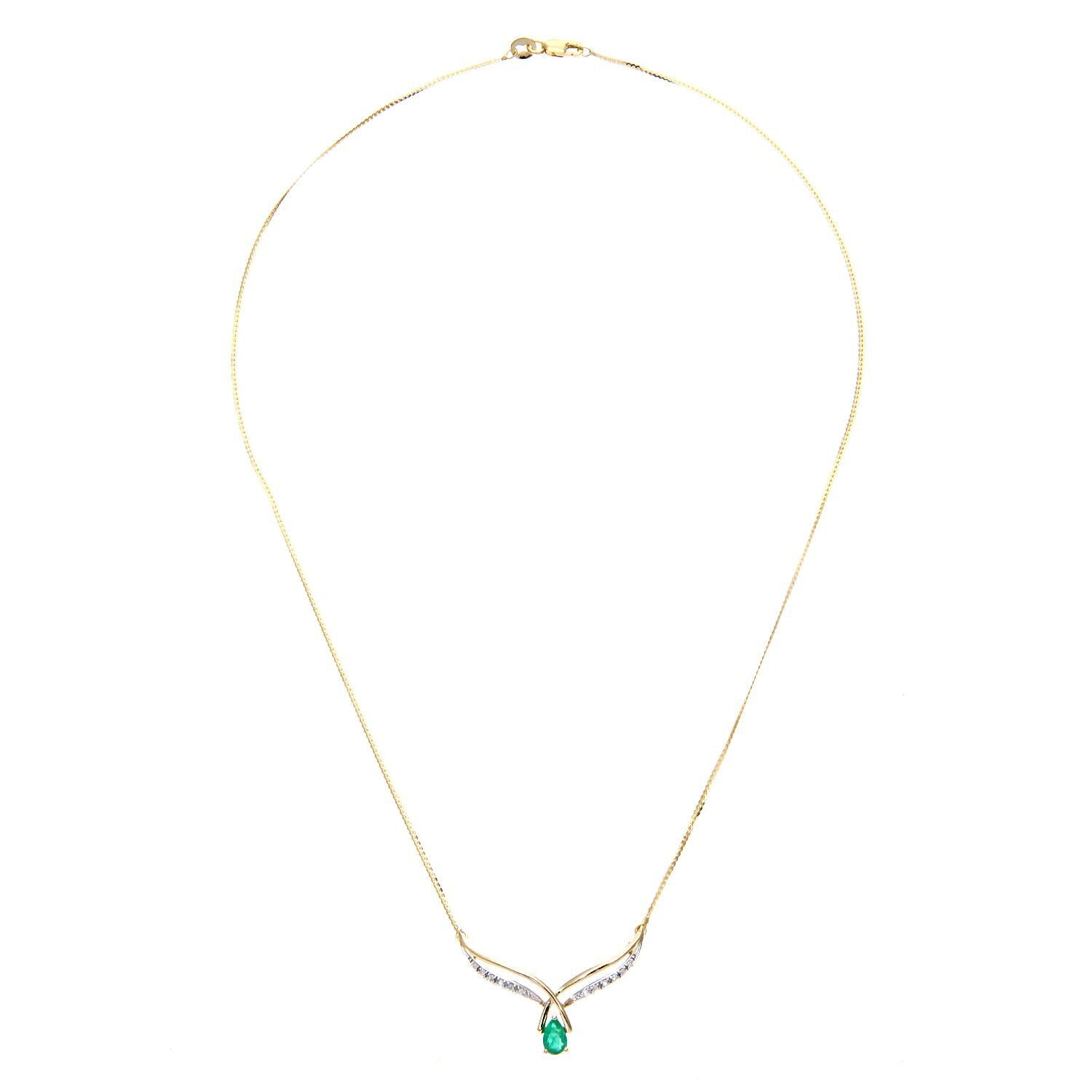 9ct Gold  Diamond Oval Emerald Teardrop Lavalier Necklace 18" - PNEAXL01524YEM