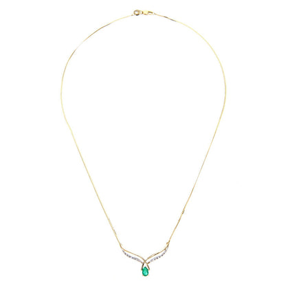 9ct Gold  Diamond Oval Emerald Teardrop Lavalier Necklace 18" - PNEAXL01524YEM