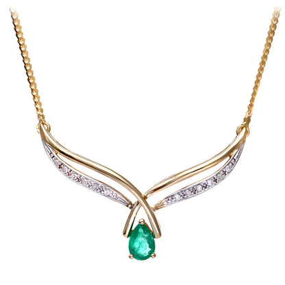 9ct Gold  Diamond Oval Emerald Teardrop Lavalier Necklace 18" - PNEAXL01524YEM