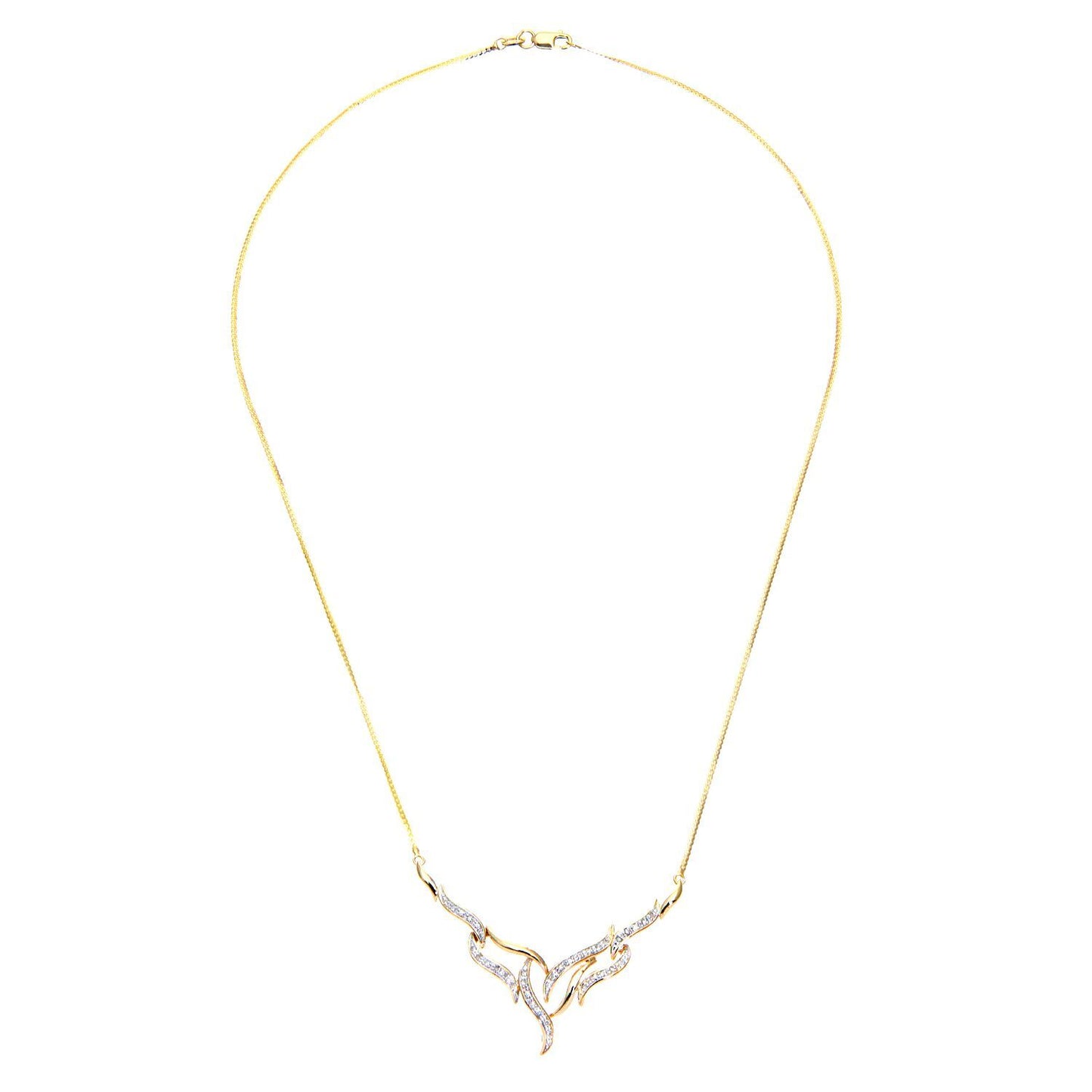 9ct Gold  Round 17pts Diamond Fire Wings Lavalier Necklace 18 inch - PNEAXL01553Y