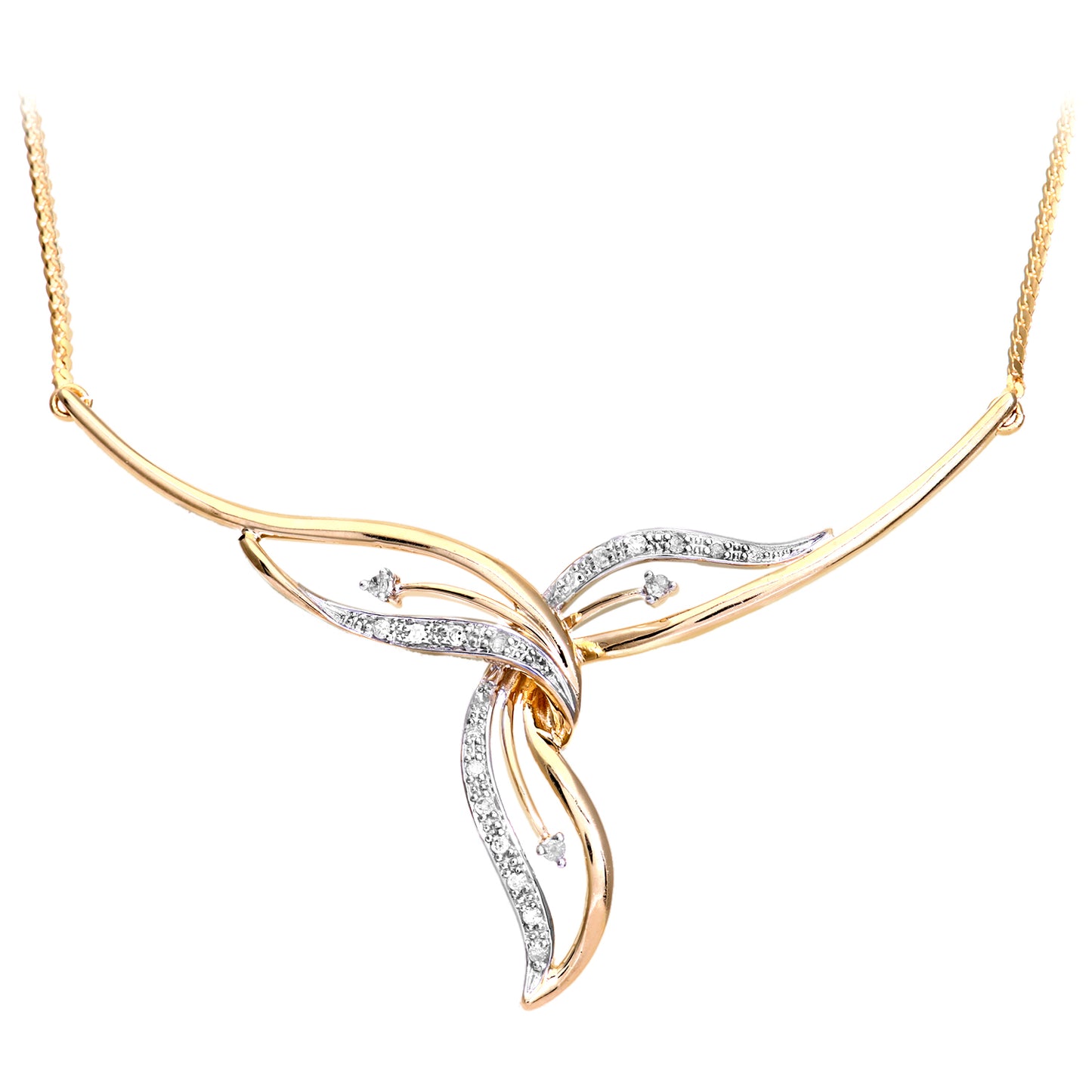 9ct Gold  10pts Diamond Cravat Scarf Tie Lavalier Necklace 18 inch - PNEAXL01615Y