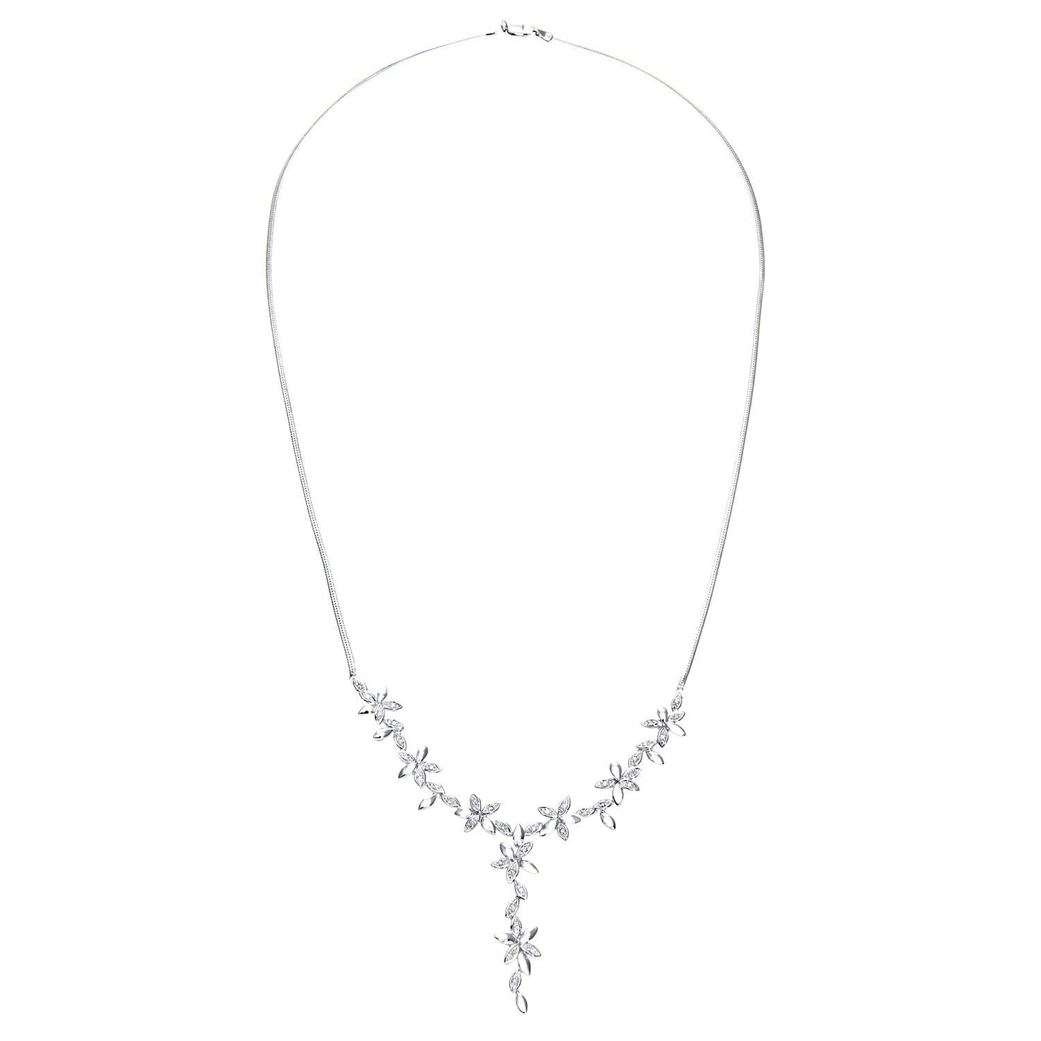 9ct White Gold  22pts Diamond Flower Lavalier Necklace 18 inch - PNEAXL01627W