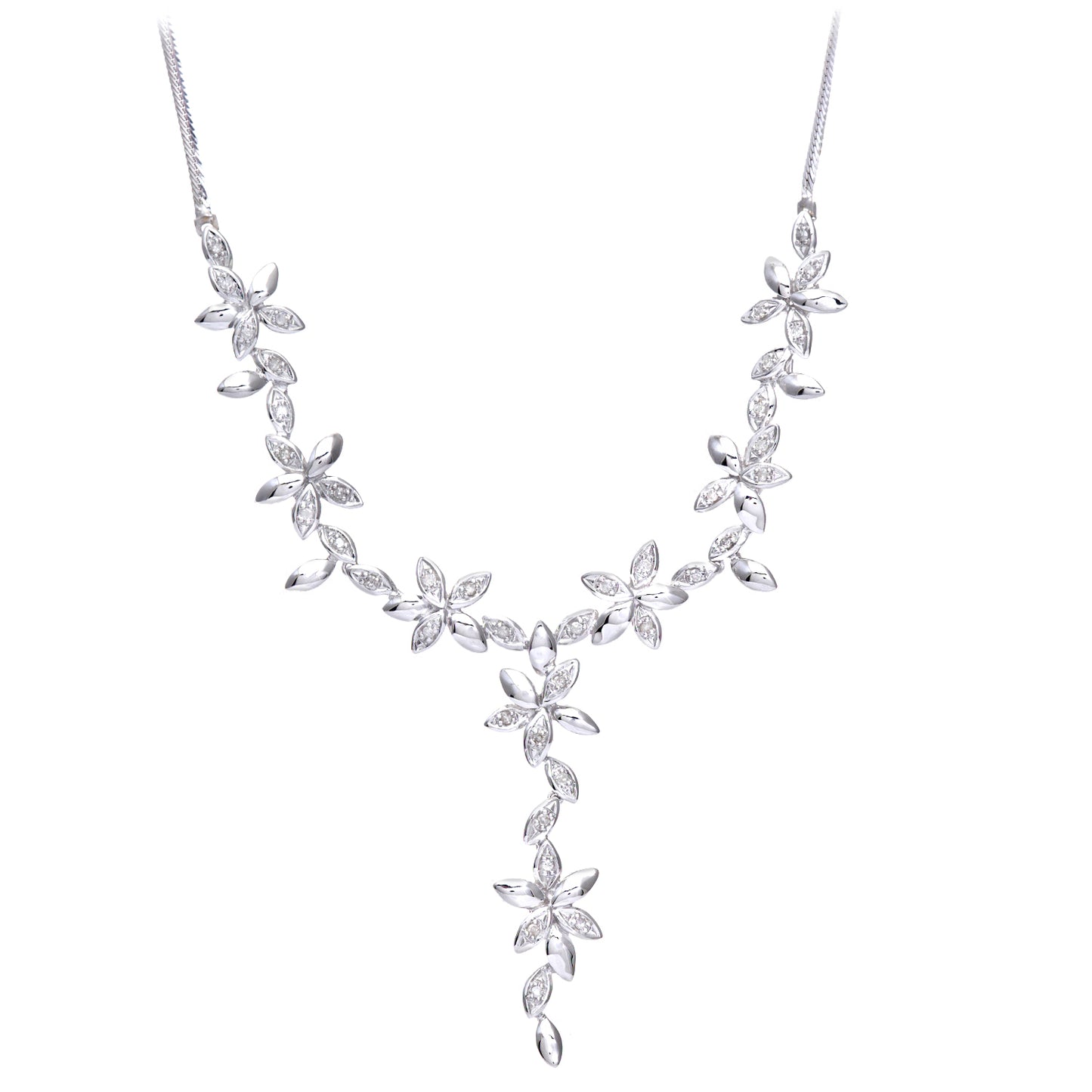 9ct White Gold  22pts Diamond Flower Lavalier Necklace 18 inch - PNEAXL01627W
