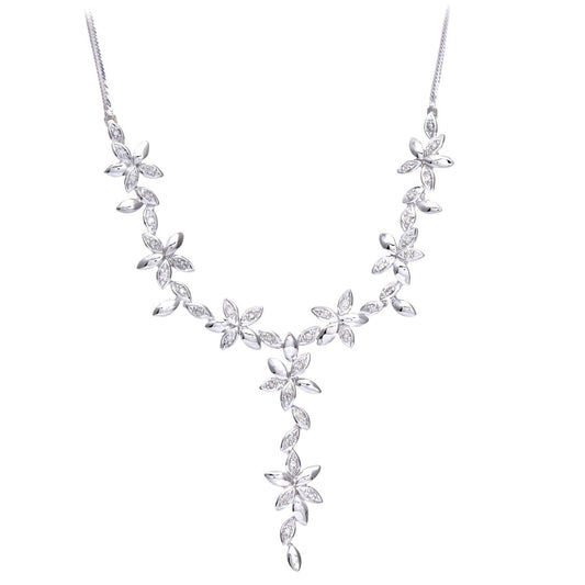 9ct White Gold  22pts Diamond Flower Lavalier Necklace 18 inch - PNEAXL01627W