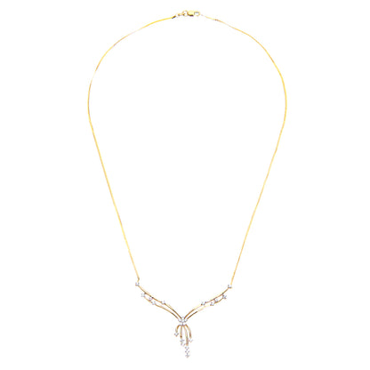9ct Gold  1/3ct Diamond Cravat Tree Branch Lavalier Necklace 18" - PNEAXL01682Y