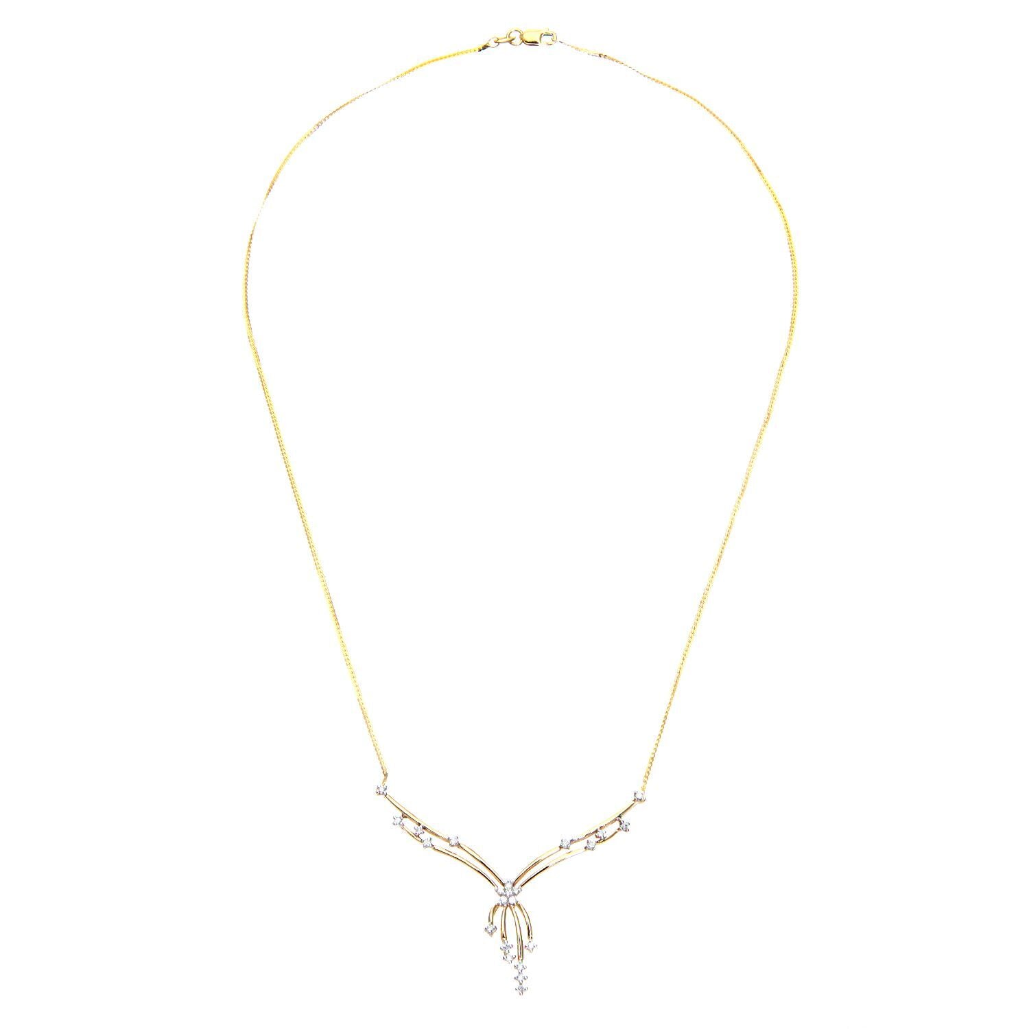 9ct Gold  1/3ct Diamond Cravat Tree Branch Lavalier Necklace 18" - PNEAXL01682Y