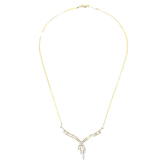 9ct Gold  1/3ct Diamond Cravat Tree Branch Lavalier Necklace 18" - PNEAXL01682Y