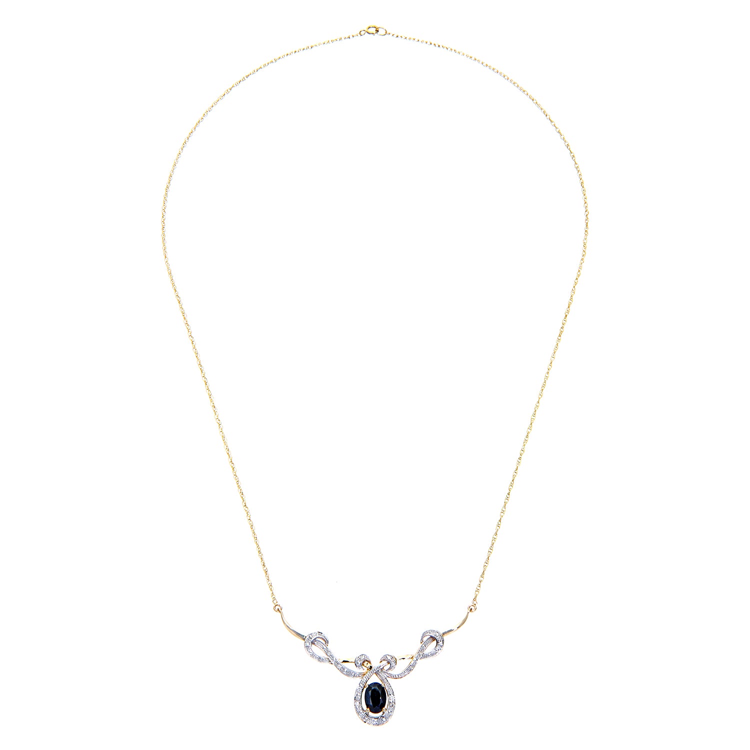9ct Gold  Diamond Oval Sapphire Infinity Lavalier Necklace 18" - PNEAXL01689YSA