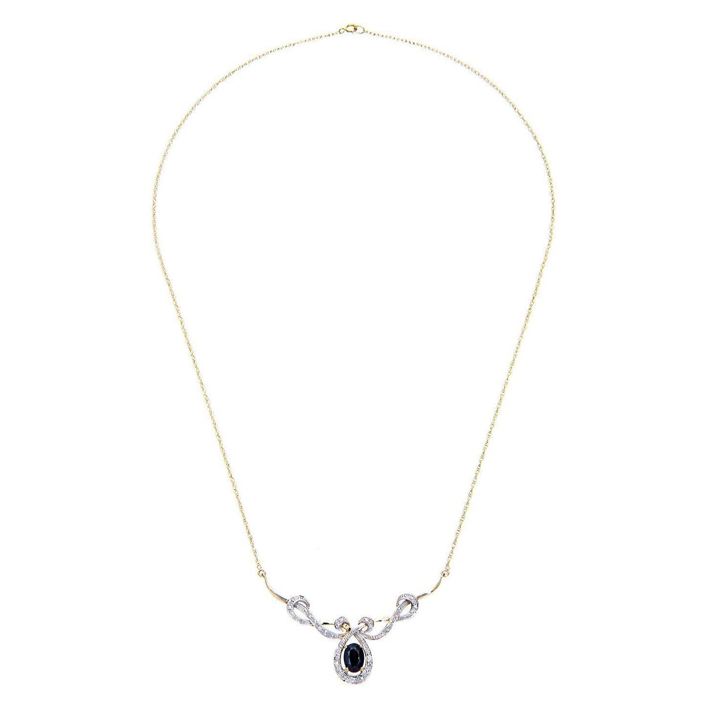 9ct Gold  Diamond Oval Sapphire Infinity Lavalier Necklace 18" - PNEAXL01689YSA