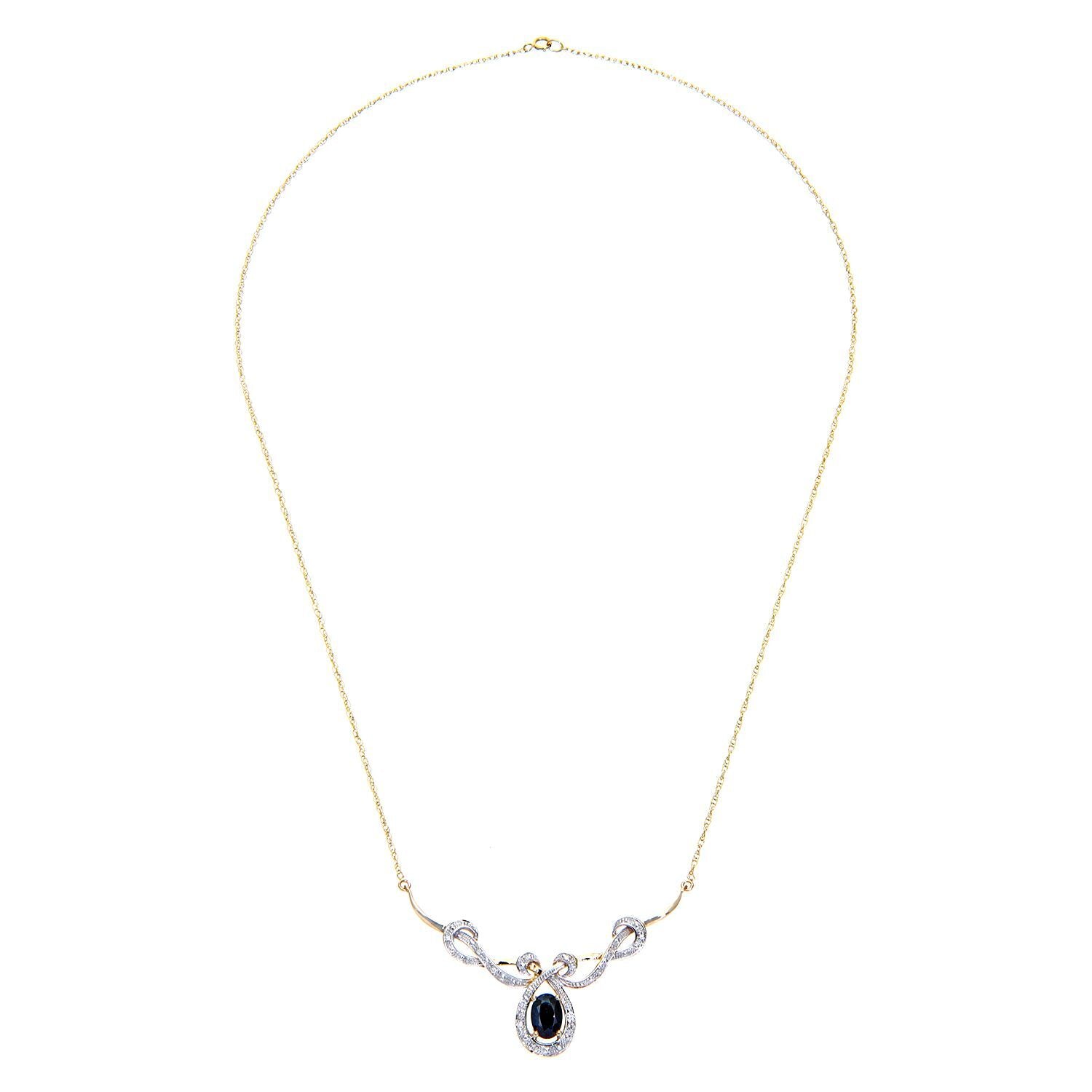 9ct Gold  Diamond Oval Sapphire Infinity Lavalier Necklace 18" - PNEAXL01689YSA