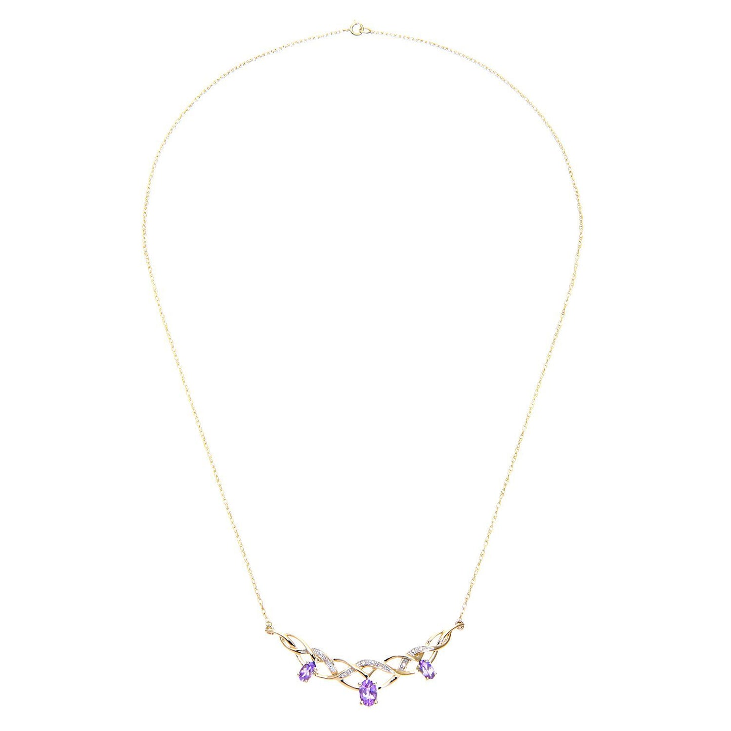 9ct Gold  Diamond Oval Amethyst Filigree Knot Necklace 18" - PNEAXL01691YAM